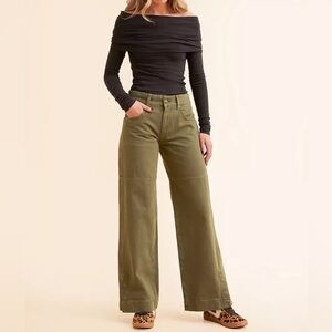 FREE PEOPLE Benji Relaxed Wide Leg Jean  Olive Wide-Leg Pants 26/27/28/30/33